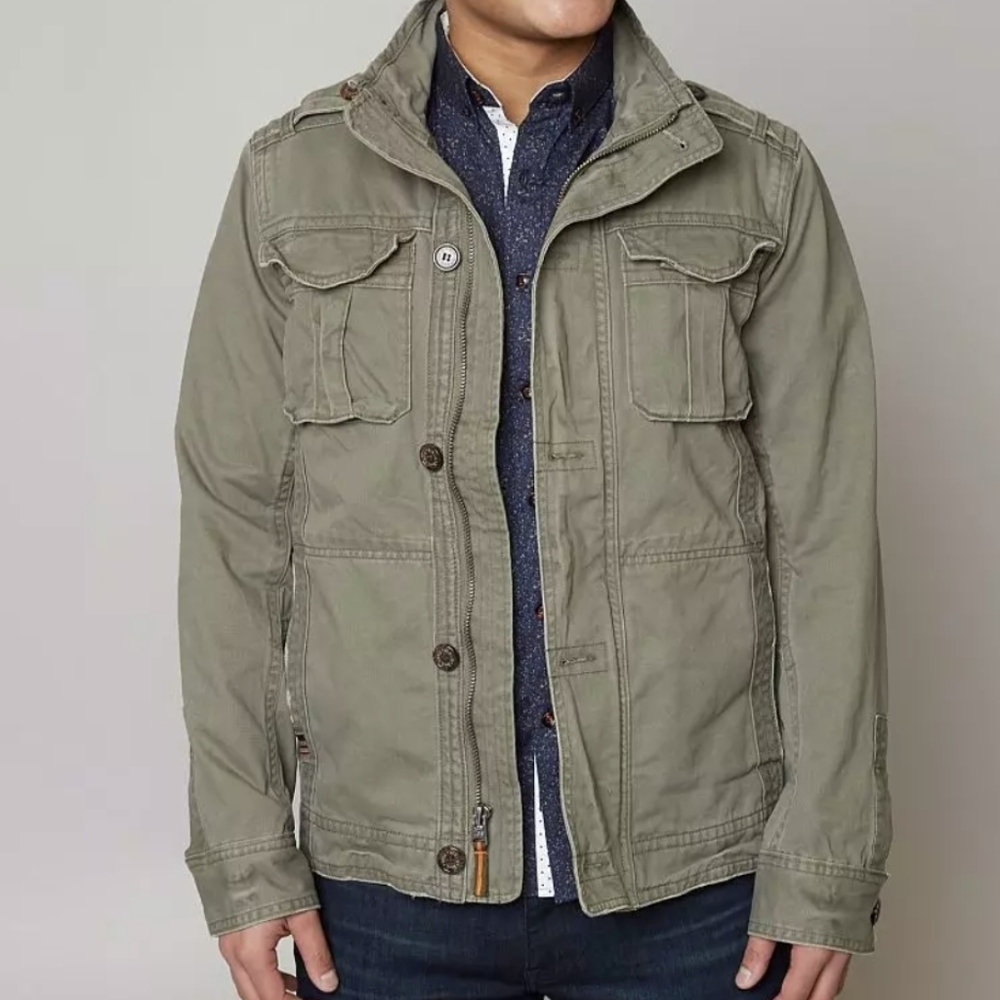 Triple Five Soul Men's Tan/Khaki Canvas Army/Cargo Jacket with Pockets (Size M)